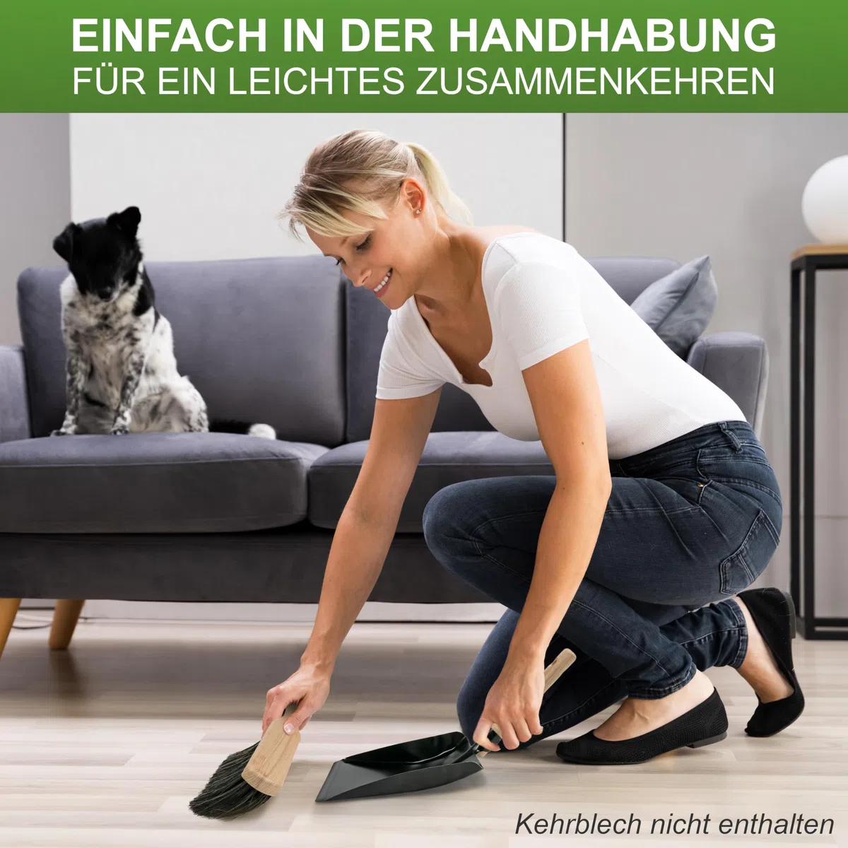 Langstiel Handfeger Rosshaar 43cm - Handbesen mit Rosshaarborsten - Langstielhandfeger aus Buchenholz - Handkehrer mit langem Stiel - ideal für Haushalt, Werkstatt und Auto