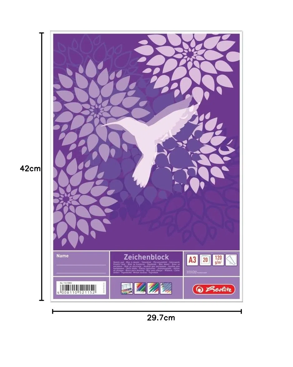Herlitz Zeichenblock A3 mit 25 Blatt, 5 Stück mit 4 sortierten Motiven, weiß