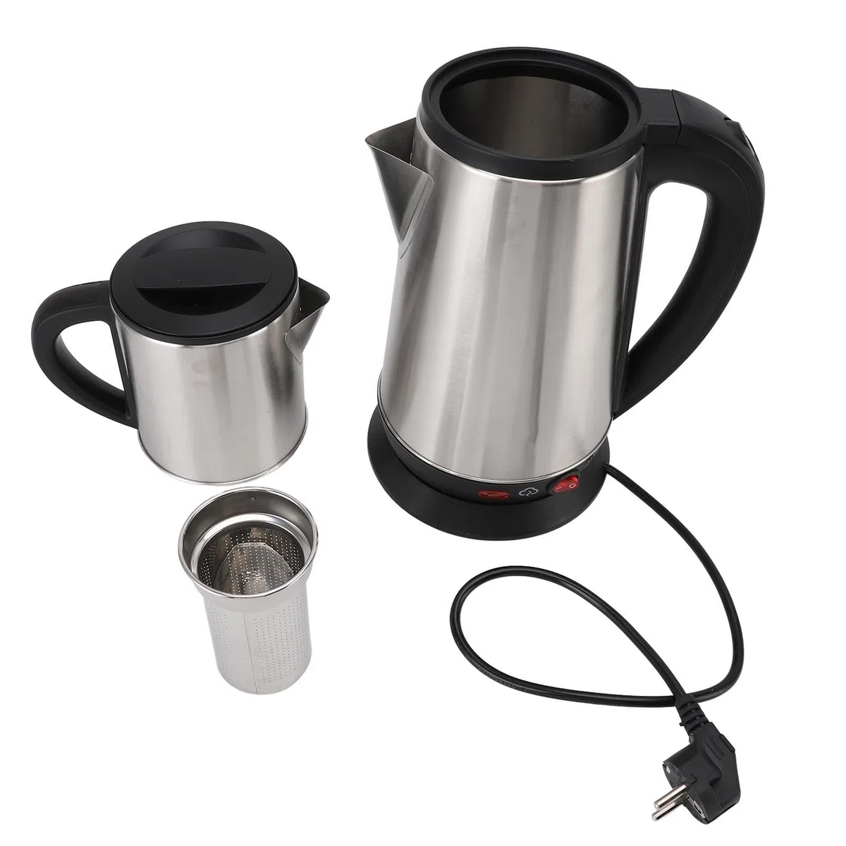 aqxreight Elektrischer Türkischer Wasserkessel aus Edelstahl mit Infuser - 1L -Teekanne und 2L Doppelkessel für Schwarz und Kräutertee zu Hause (EU-Stecker 220V)