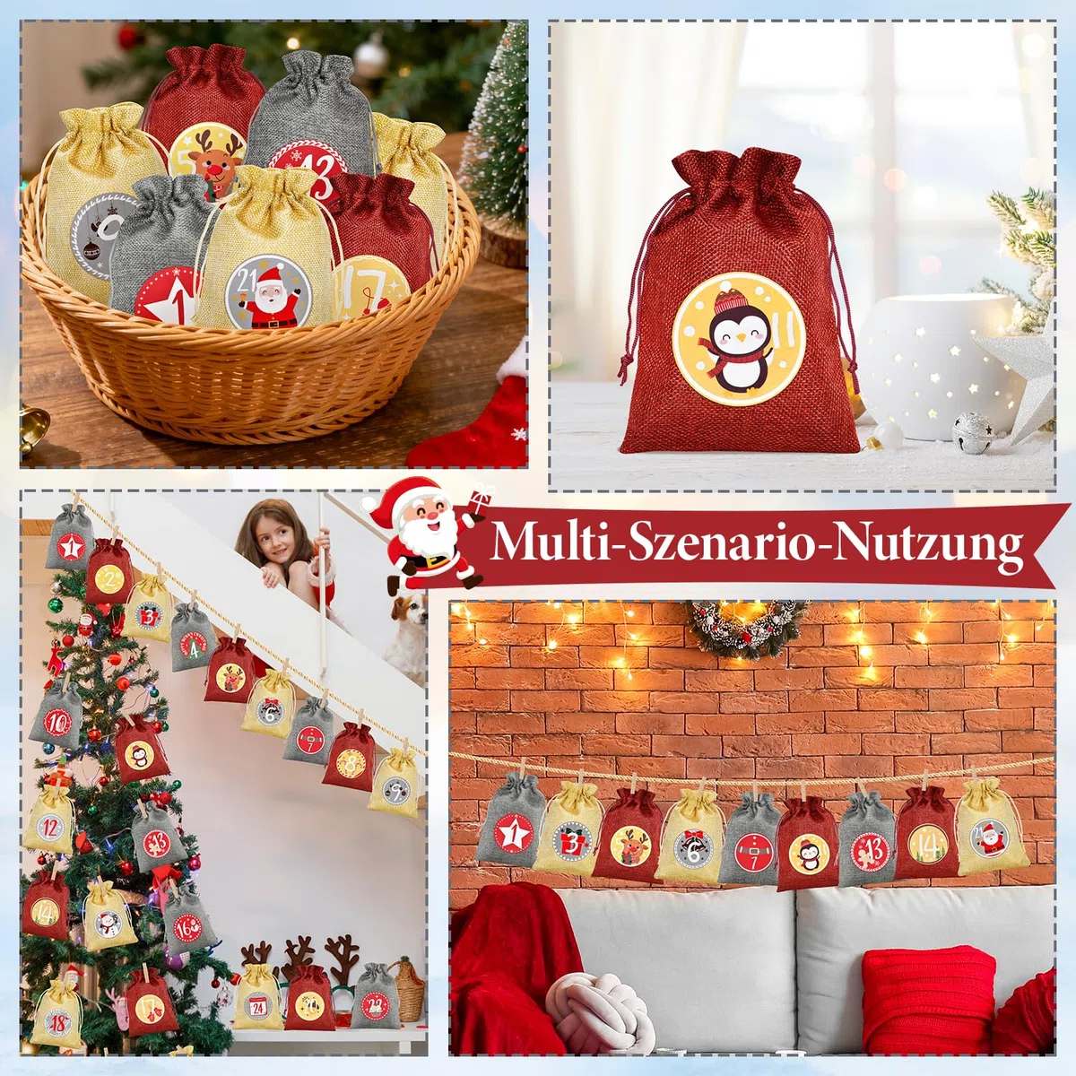 Alintor Groß Adventskalender zum Befüllen, 24 Weihnachtskalender Säckchen zum Befüllen, Adventskalender 2026 (Zahlen-Design)