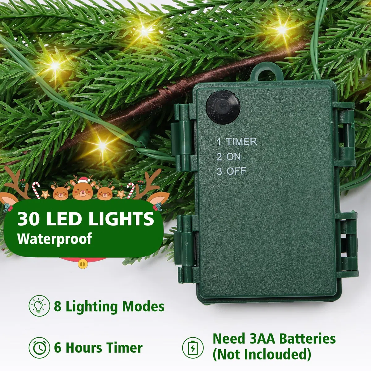 Timiyou Weihnachtsgirlande Naturgetreue Tannengirlande 270cm Grün - Perfekt für Weihnachtsdeko, Treppengeländer & Türrahmen! LED Beleuchtet, batteriebetrieben