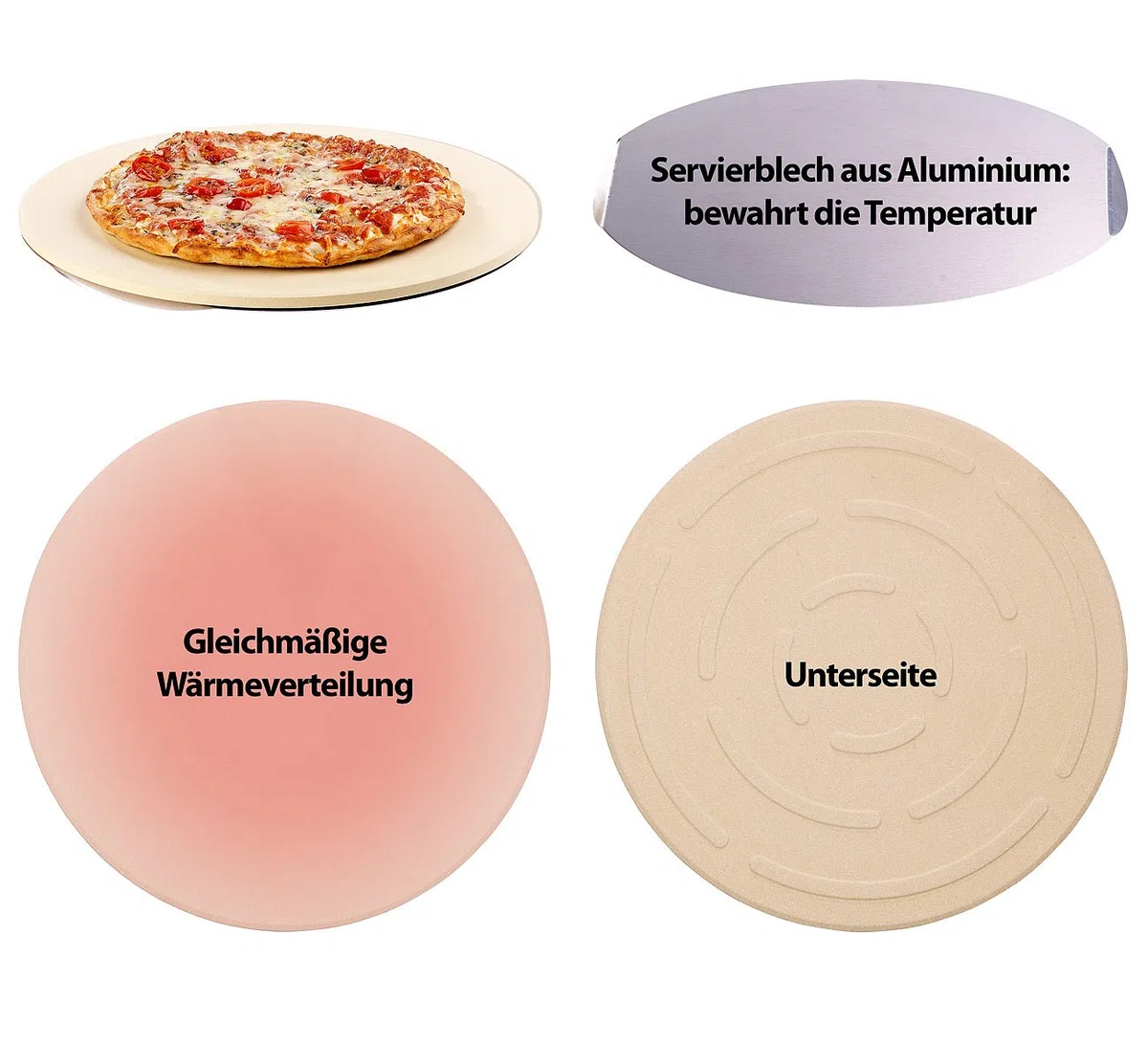 Backofen-Pizzastein: Runder Pizzastein mit Aluminium-Servierblech, Ø 33 cm (für Grill, Backofen Schamotte Steine, Backen)