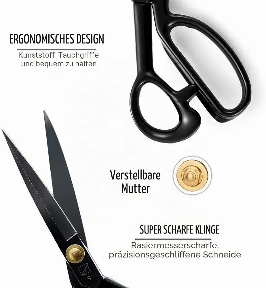 Schneiderschere 24 cm – Schneiderschere mit scharfen Klingen und weichem Griff zum Schneiden von Stoffen, Leder, Material, Kleidung, Änderung, Schneidern