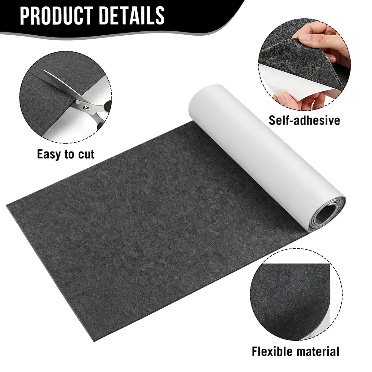 Felt Self-Adhesive Light 3 mm, 40 x 220 cm Adhesive Felt, Self-Adhesive, Felt Stretch Fabric, Non-Woven Self-Adhesive Felt Fabric for DIY Box Liner, Couch, Table Legs, Cup Mat (Dunkelgrau)