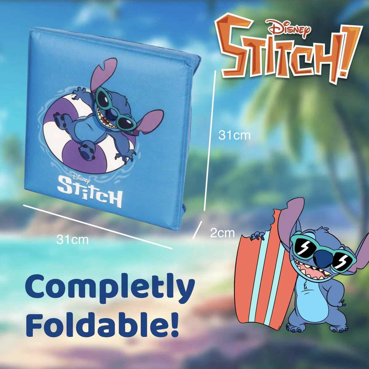 Superdiver - Aufbewahrungsbox und Hocker Stitch - Offizielle Lizenz Disney - 30x30x30 cm - Faltbarer Pouf mit gepolstertem Deckel - Spielzeug-Organizer