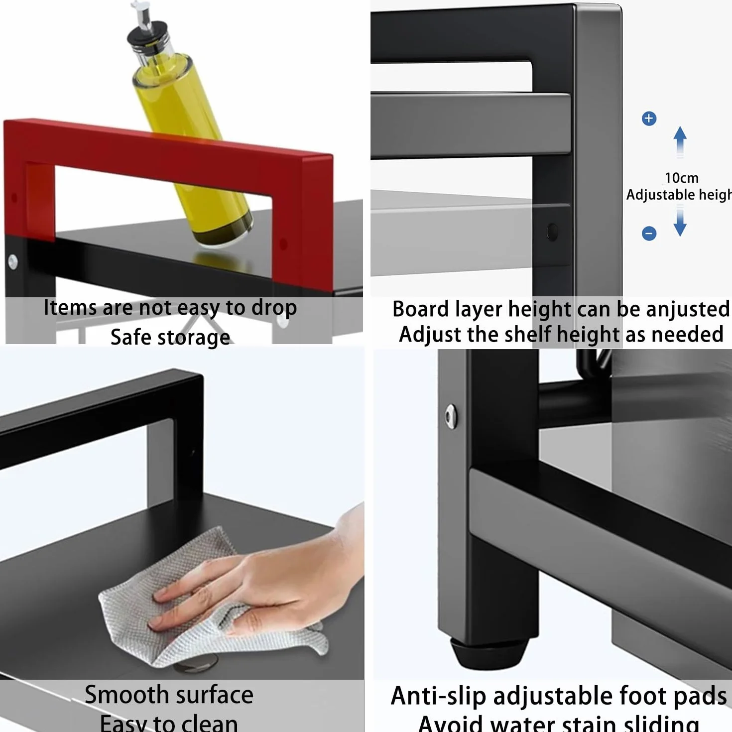devesanter Erweiterbares Mikrowellen Regal 2-Stufiges Mikrowellenständer mit 5 Haken Küchen-Organizer-Rack Mikrowellen Bäckereiregale für Arbeitsplatte, Ausziehbar von 40-64cm Schwarz