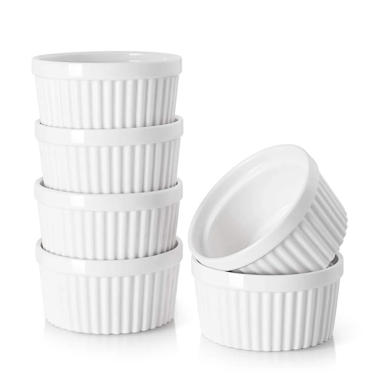 DOWAN Creme Brulee Schälchen, Souffle Förmchen Backofenfest, Ofenfeste Förmchen, Keramik Ramekins für Ragout Fin Schalen, Leckere Würzfleisch, Muffin, Panna Cotta, 120 ml, Soft White
