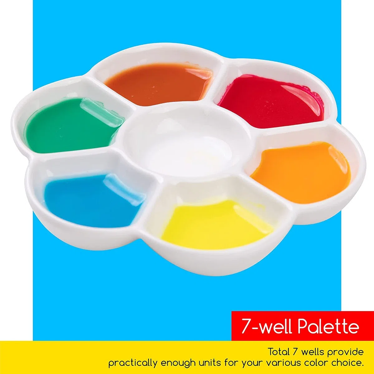 MEEDEN 7-Well Studio Porzellan Tablett, 3er-Set mit Farbbox, Künstler Misch Farbtablett von 12 cm (4,7 Zoll) für Aquarell Gouache Malerei, Rund, Weiß