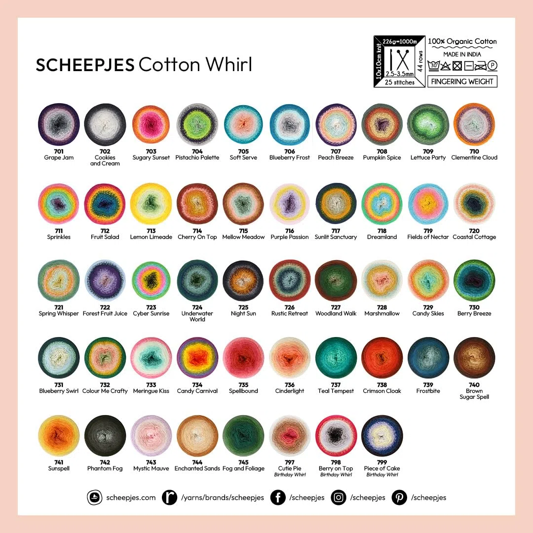 Scheepjes Cotton Whirl 1x1000m - 711 Sprinkles, Strick- und Häkelgarn, 100% Baumwolle