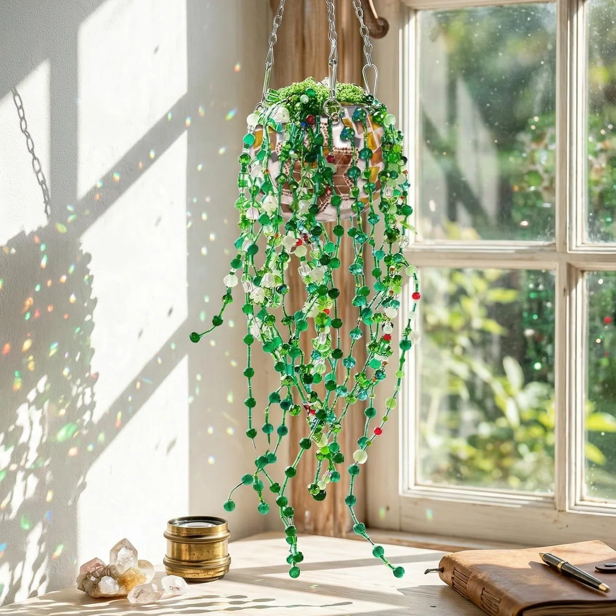 2383 Stück Grüne Perlen-Set, Glasperlen für Künstliche Sukkulenten mit Video Tutorials, DIY Perlen zum Auffädeln für Armbänder Halskette Ohrringe Schmuckherstellung Sonnenfänger Kristall