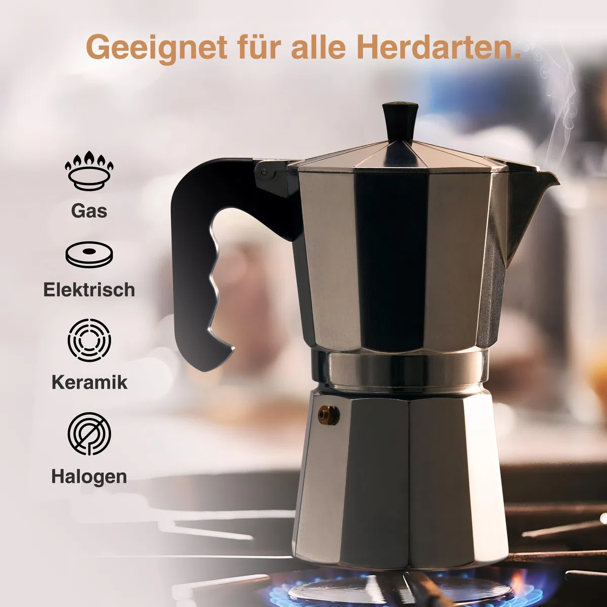 VonShef Espressokocher für den Herd, 300 ml Italienische Kaffeekanne aus Aluminium, Kaffee Kocher für Gas- & Elektroherd - Mokkakanne für 6 Tassen mit Ersatz-Dichtung und -Filter