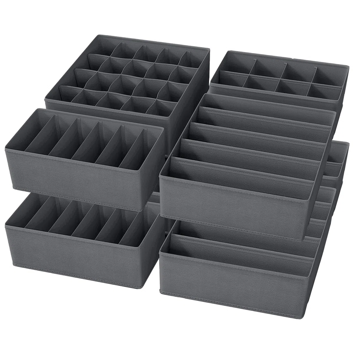 Yucch 8er Set Unterwäsche Organizer – faltbare Stoffboxen für Schubladen mit 5/6/8/20 Fächern, platzsparendes Ordnungssystem für BHs, Socken und Krawatten – Grau