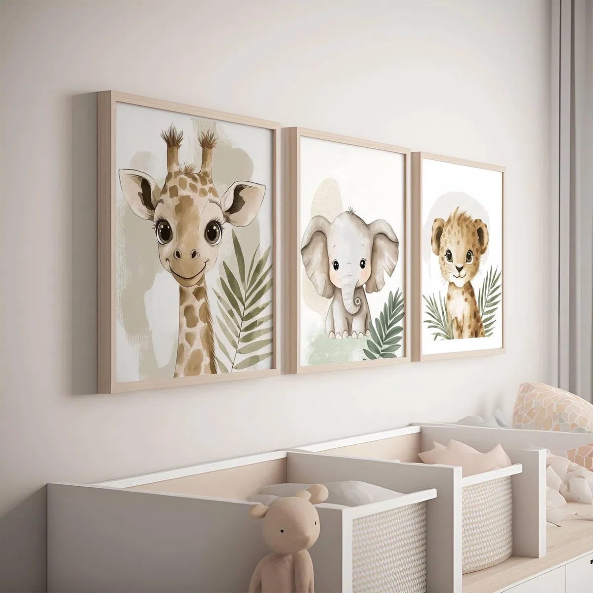 Xiyocadt 3er Tier Poster Set, Bilder Kinderzimmer, Elefant - Giraffe - Löwe, Dekor im Babyzimmer, Sicher und geruchlos moderne Wandbilder, ohne Rahmen (30 x 40 cm)