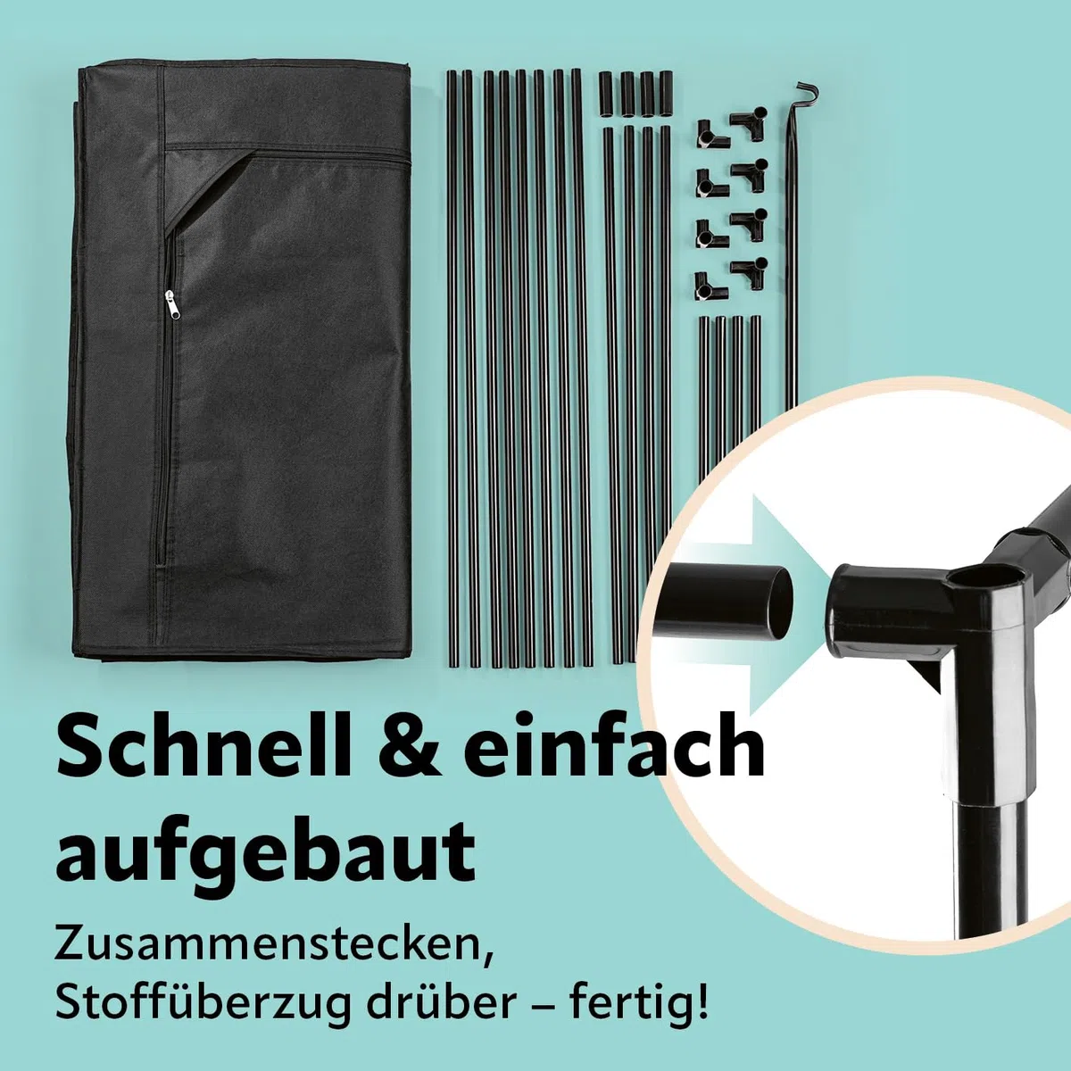 EASYmaxx Kleiderschrank | Faltbarer Stoffschrank mit Reißverschluss & Kleiderstange | Stoffkleiderschrank – ideal als Campingschrank oder mobiler Kleiderschrank zu Hause | Kleiderständer modular