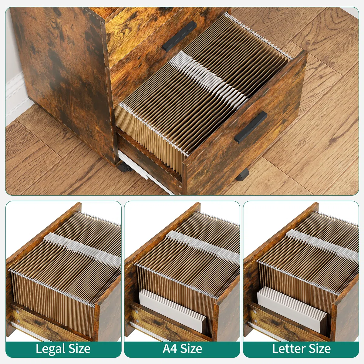 YITAHOME Mobiler Aktenschrank mit Rädern, Rollcontainer mit Schubladen, Bürocontainer Schubladenschrank Rollschrank Rollwagen, Schubladenkommode für Zuhause Büro, 45.7 * 36 * 76.2CM (Vintagebraun)