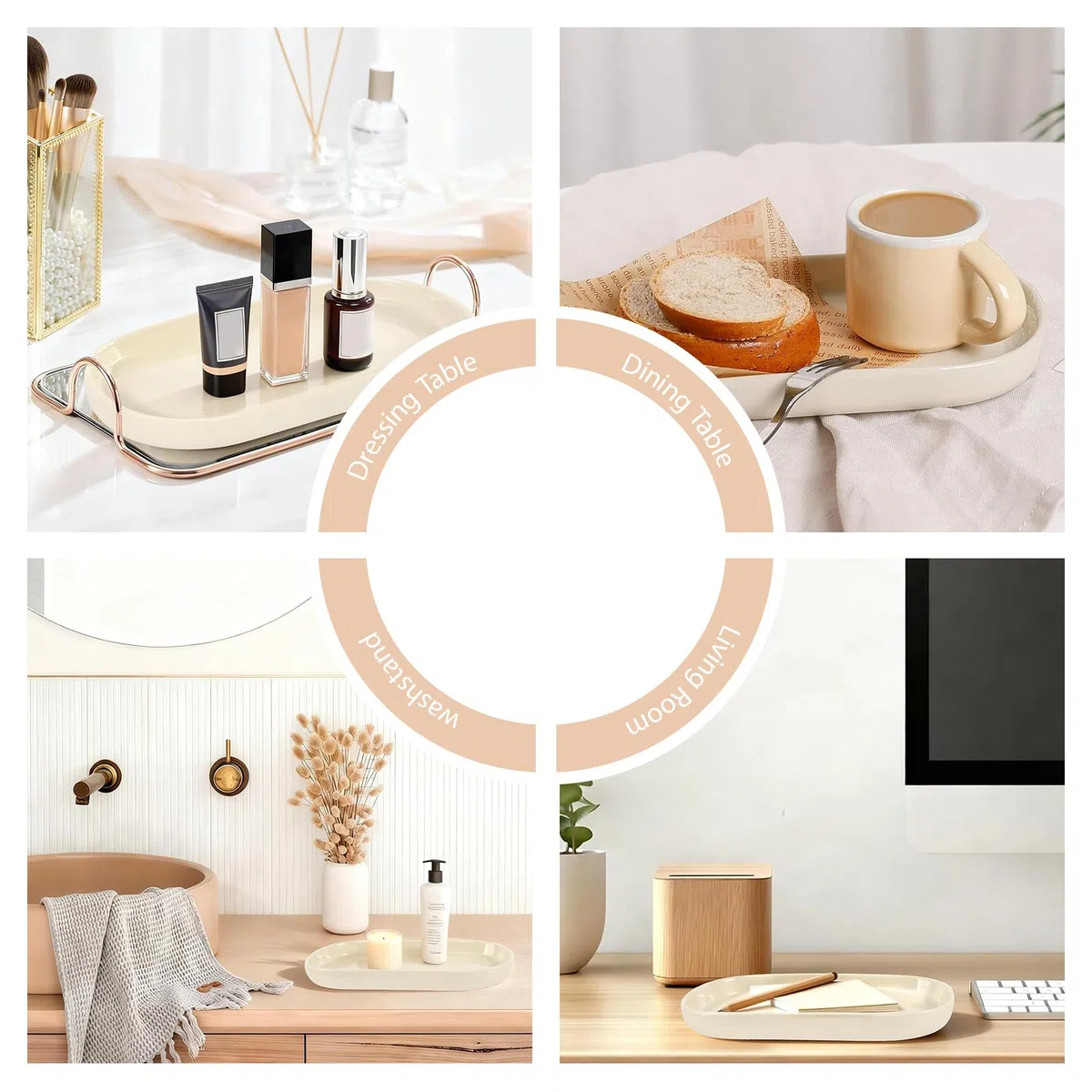 2 STK Deko Tablett Ceramics, Badezimmer Tablett Kosmetiktablett, Dekotablett Beige für Schminktische, Badezimmer, Küchen und Esszimmer (Beige)