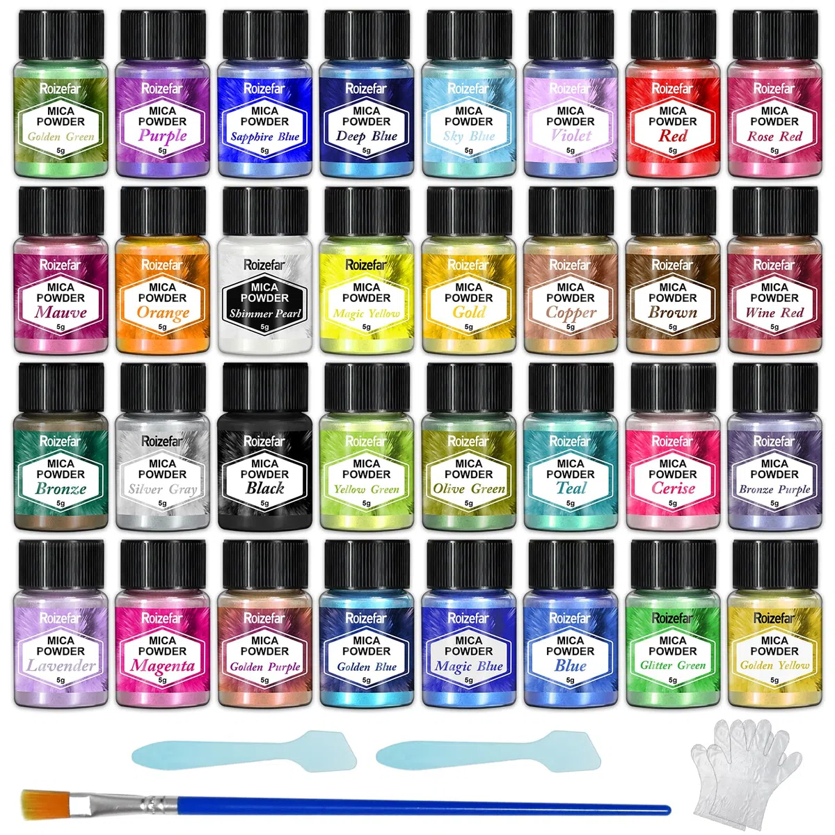 Roizefar Epoxidharz Farbe Mica Pulver, 32 Farbe*5g Perlglanz Epoxidharz Pigment metallischer Pulver für Seifenfarbe, Schmuckherstellung, Nagellack, Epoxidharz, Kerzenherstellung, Badebomben, Schleim