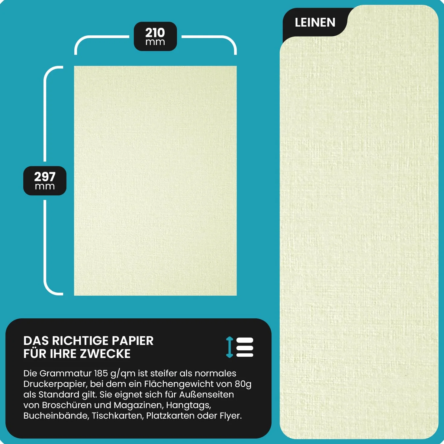 Netuno 100x Strukturpapier Leinen Creme DIN A4 21 x 29,7 cm 185g Elfenbeinkarton Chamois Strukturpapier bedruckbar Bastelkarton Leinen-Optik für Visitenkarten Basteln Einladungskarten Diplome