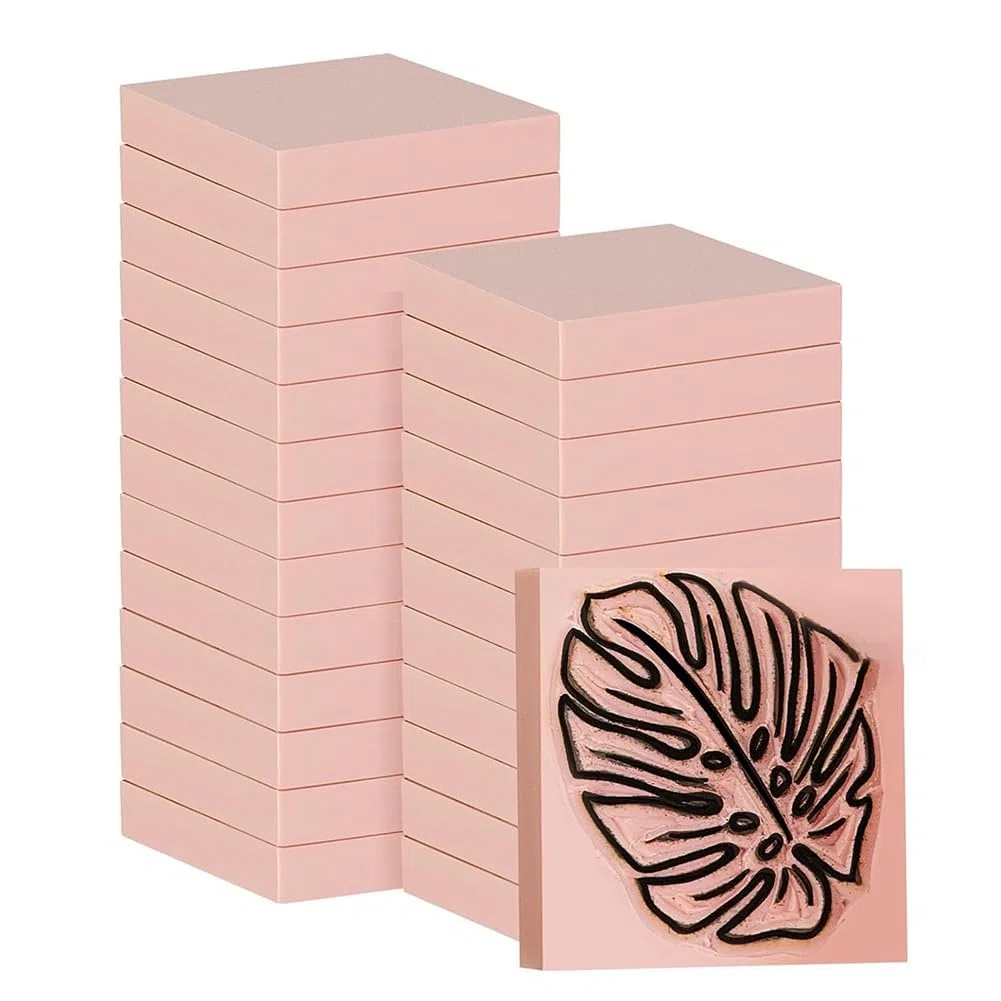 24 Stück 2 X 2 Gummi-Schnitzblöcke Linoleumblöcke für Druckgrafik, Stempelherstellung, DIY-Basteln, Rosa