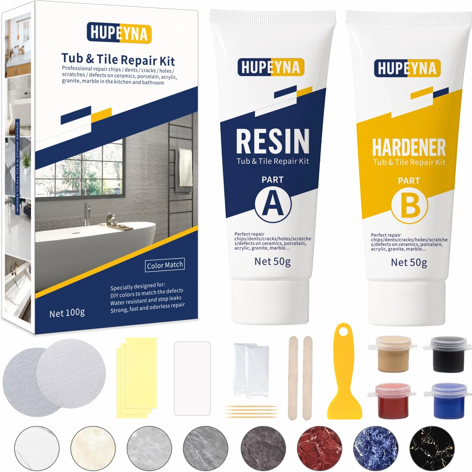 Fliesenreparaturset Weiß, Badewannen Reparaturset Acryl, Wasserdichtes Emaille Reparatur Set für Kratzer Löcher Risse Waschbecken Reparaturset Keramik Reparatur Set-Bietet Mehr Farboptionen