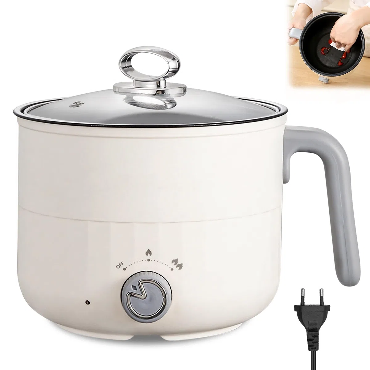 Elektrischer Hot Pot Kochtopf, Elektrische Hot Pot Topf 1,8 L, Elektrischer Kochtopf, Antihaft Mini Elektropfanne, Schneller Ramen Kocher Für Zuhause Büro Schlafsaal, Doppelte Feuerkontrolle