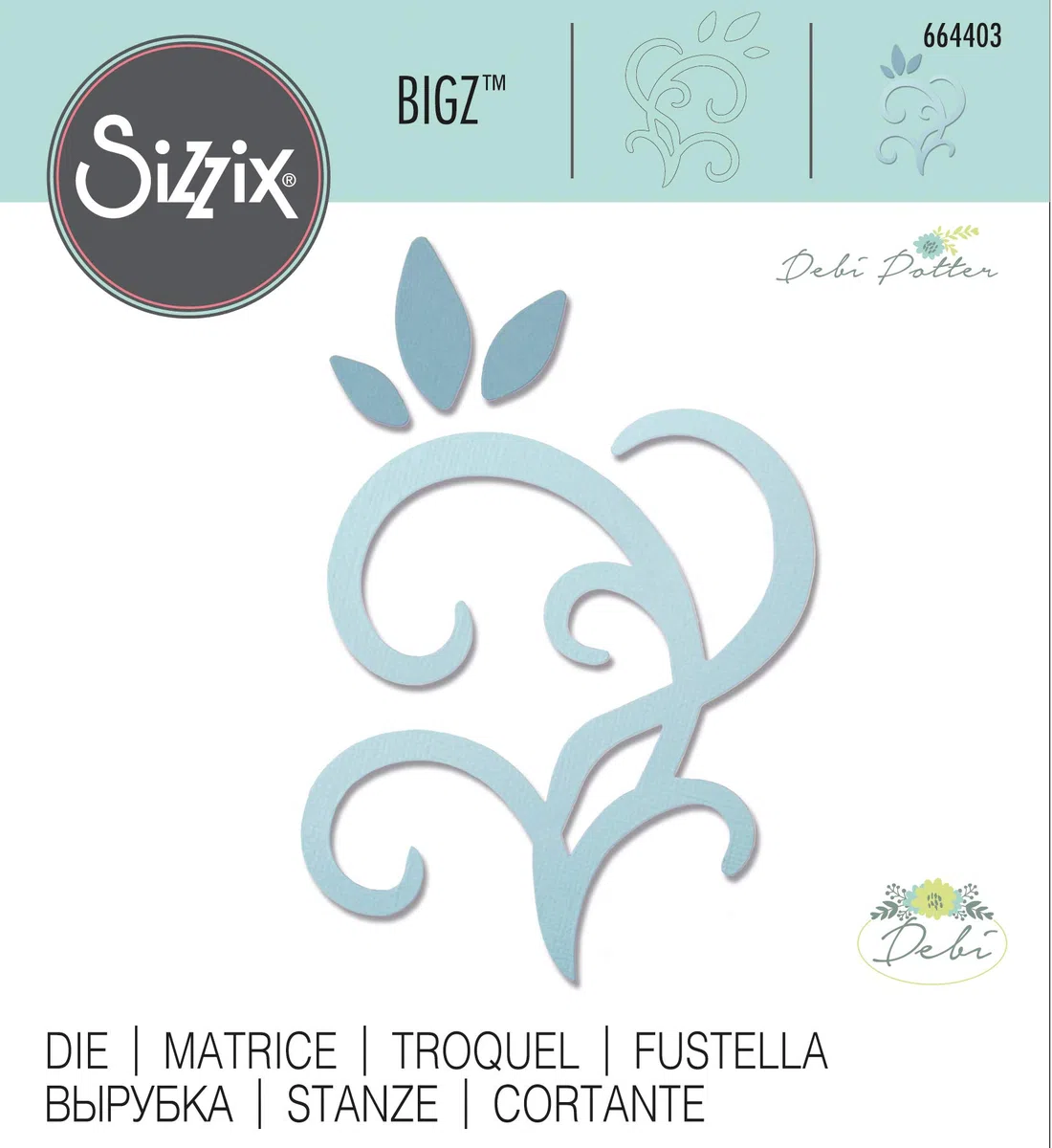 Sizzix Bigz Stanzschablone 664403 Blätter und Schnörkel von Debi Potter, Mehrfarben, Einheitsgröße