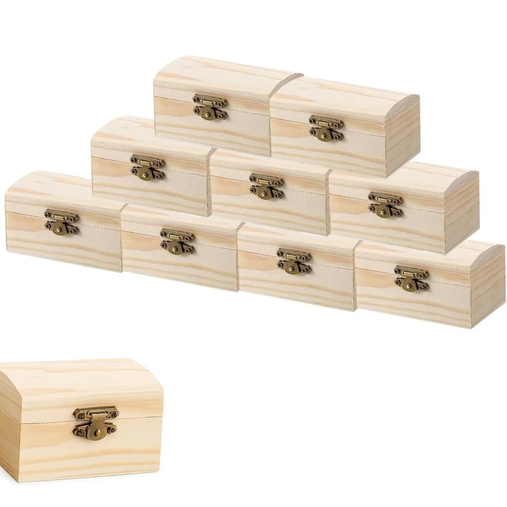 10 Stück Holzkiste Klein,Hölzernes Schatztruhe Box,Mini Schatztruhe aus Holz,Rechteckige Holzschatzkiste, Bastelset Basteln, zur Aufbewahrung,DIY handgefertigt und Dekoration