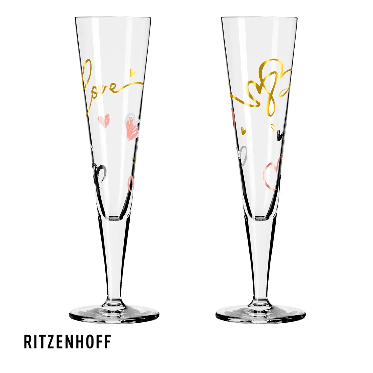 RITZENHOFF 6031004 Champagnerglas 200 ml - Serie Goldnacht Duett 2023, 2x Designerstück mit Echt-Gold - Made in Germany