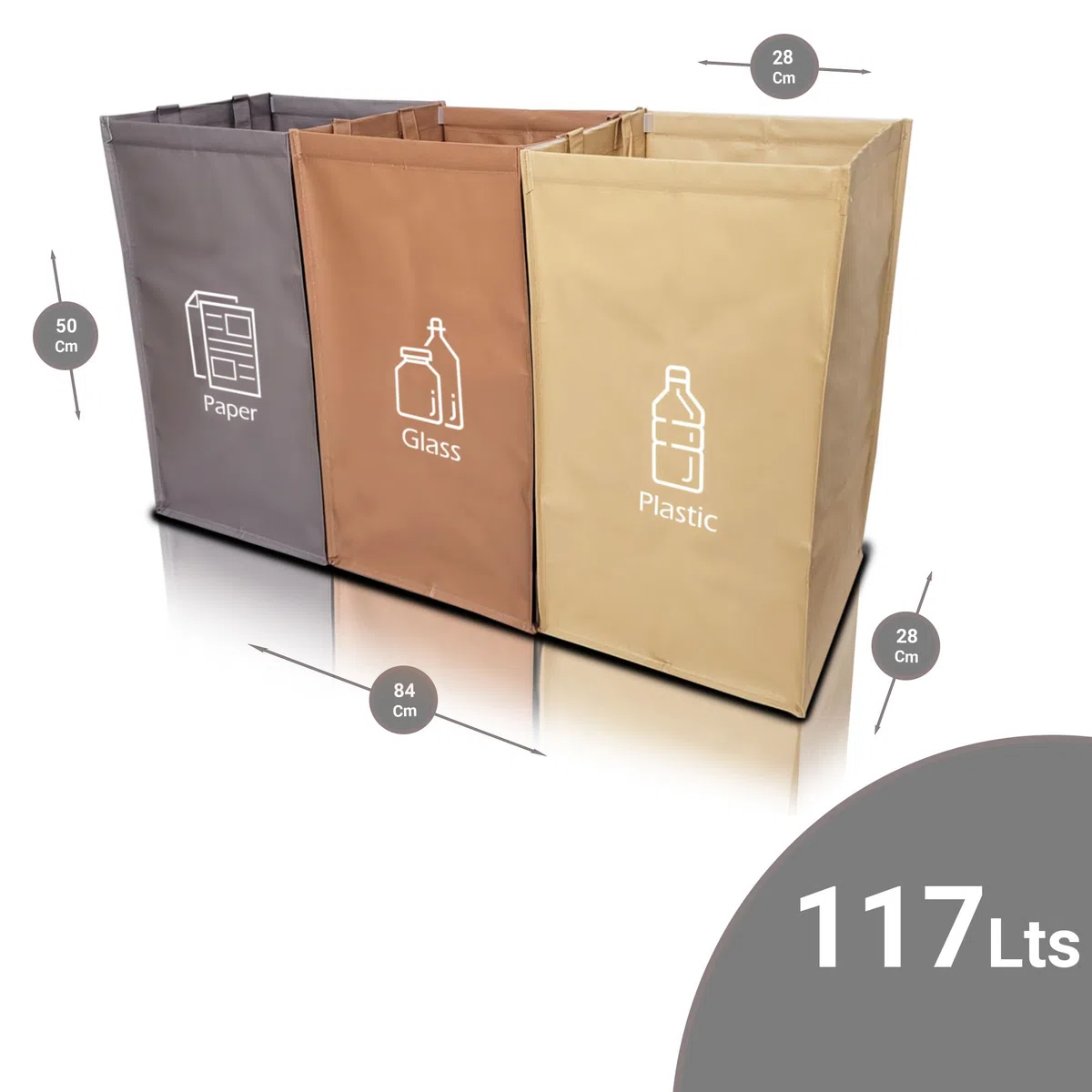 NYIKA Recycling System - Altglas Sammelbehälter - Pfandflaschen Aufbewahrung - Leergut Sammelbehälter - Mülltrennsystem 3fach - Mülltrennsystem - Altpapier Sammler (leicht mediterran)