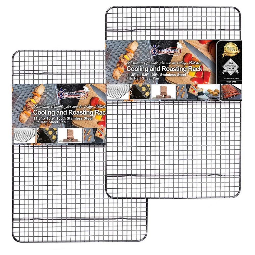 KITCHENATICS Edelstahl-Grillrost & Auskühlgitter, passt auf Backbleche für das Backen von Keksen und Kuchen, Räuchern, Grillen, & Auskühlen, Rost- Resistent & Ofenfest (29,97 x 42,93 cm) Set VON 2