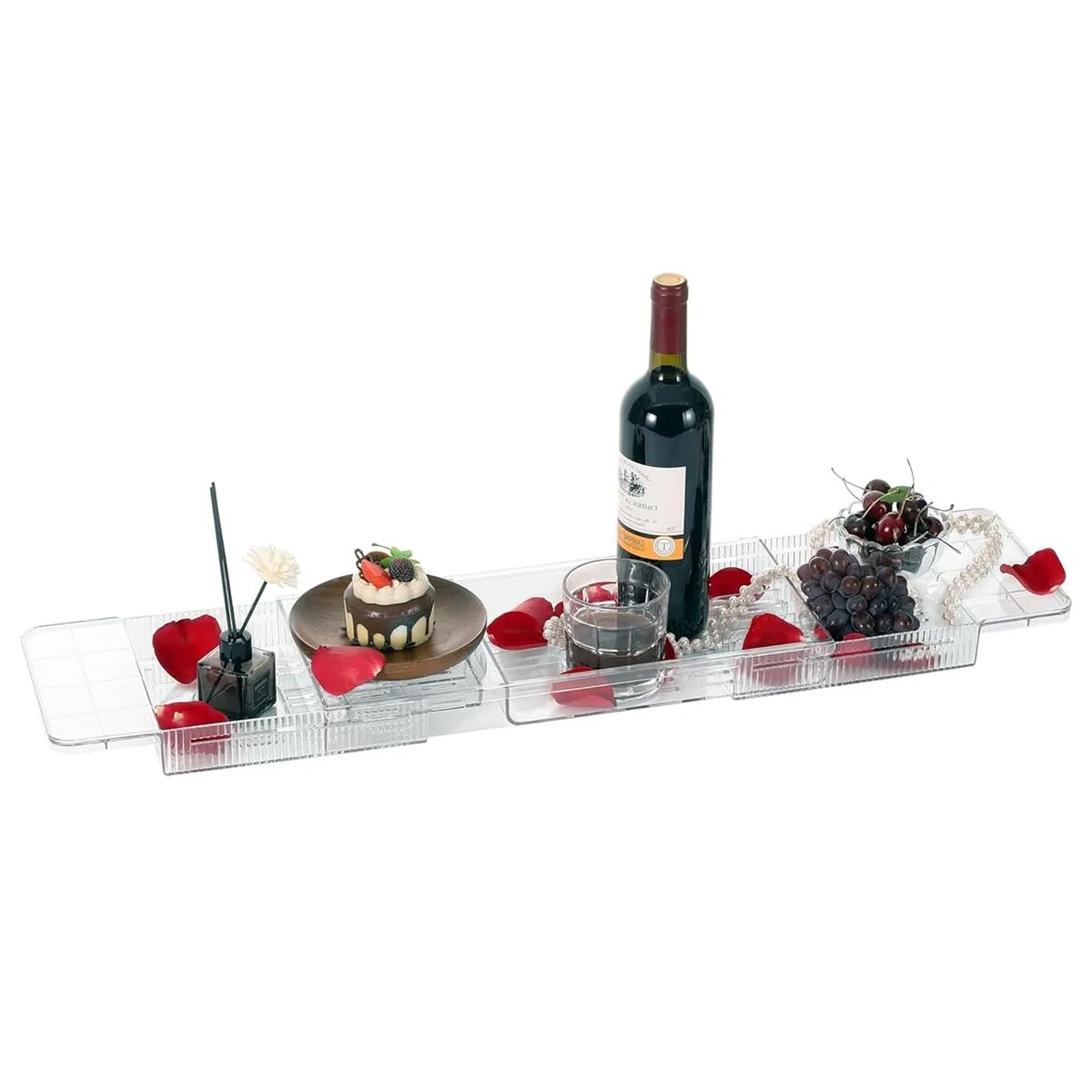 Verstellbares Bad Tray, erweiterbares Bad Rack für über das Bad (56-81cm), Rutschfestes Bad Board mit Ablauflöchern, Bad Caddy Tray für Bücher und iPad, Badezimmer Organizer für Entspannung