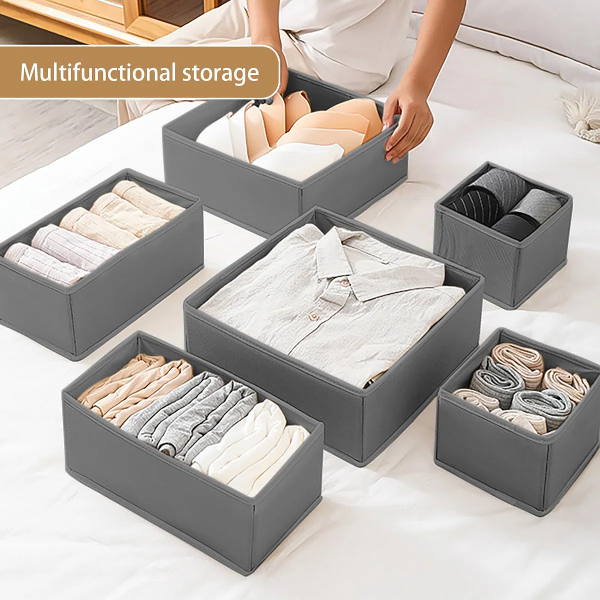 Schubladen organizer,schrank organizer,kleiderschrank organizer für Kleidung,Unterwäsche-Aufbewahrung,faltbar,Geeignet für Schlafzimmer,Schrank und Schubladen (Dunkelgrau, 12pcs)