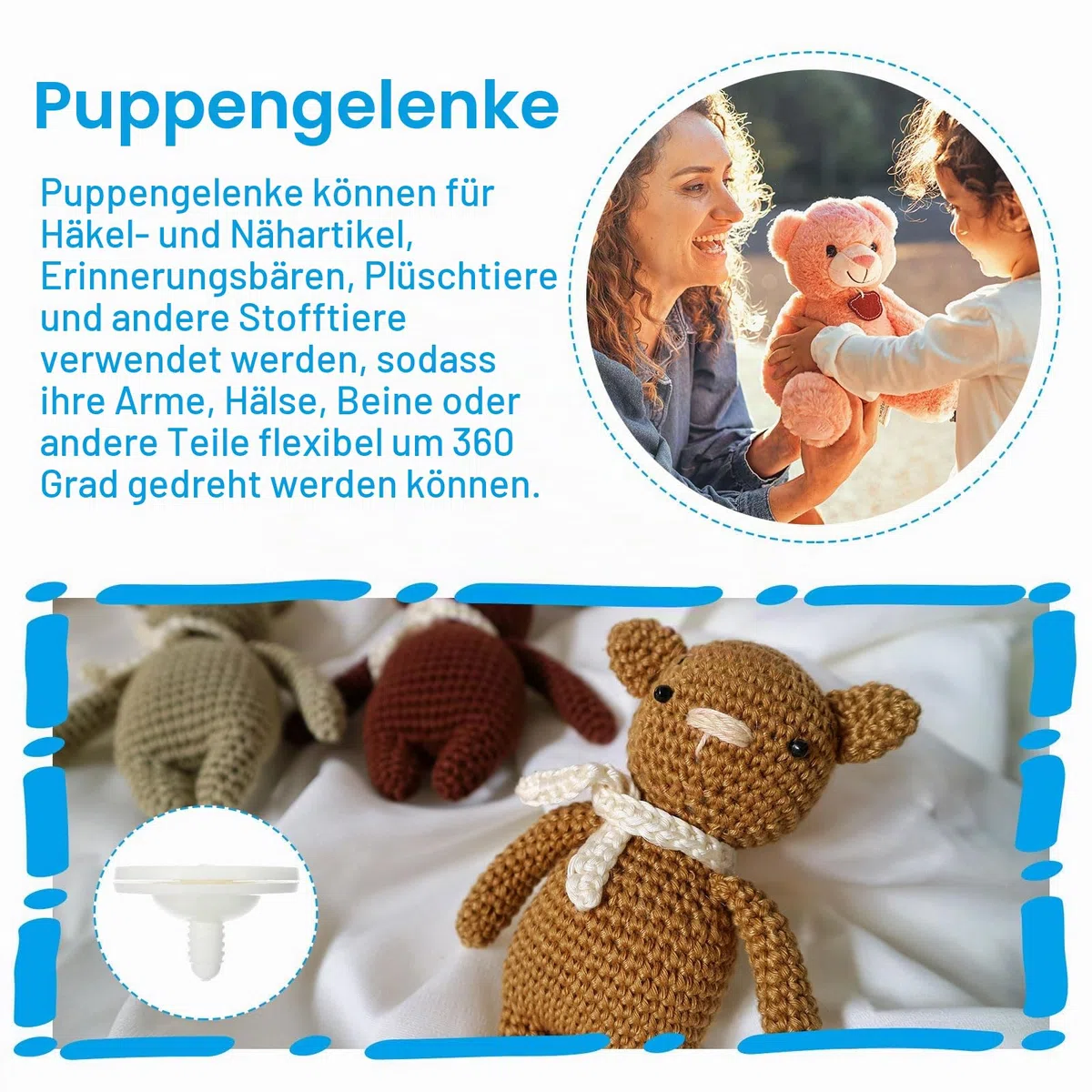 PATIKIL 55mm Puppen-Gelenke, 10er-Set Kunststoff-Abnehmbare Tier-Gelenkverbinder Engage Bolt für Bärenweiche Glieder Herstellung Kopfgelenke DIY-Handwerkszubehör, Weiß