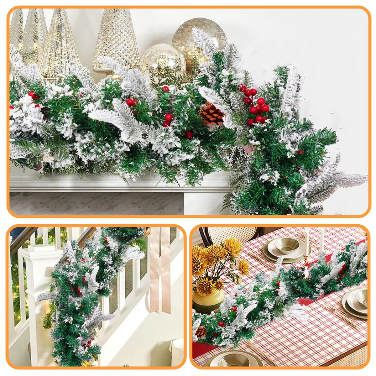 Weihnachtsgirlande Girlande Weihnachten 180cm Weihnachtsdekoration Kunstpflanze Rattan-Kugeln für Weihnachtsbaum, Kamine, Treppen, Türen, Weihnachtsbaum, Garten, Hof, Dekoration