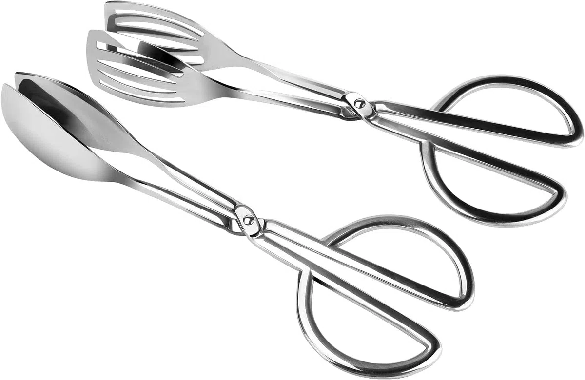 Drado 2 Stück Edelstahl Gebäckzange, Salatzange, Küchenzangen, Essen Zange für Salate/Brot/Kuchen/Buffets/Barbecue