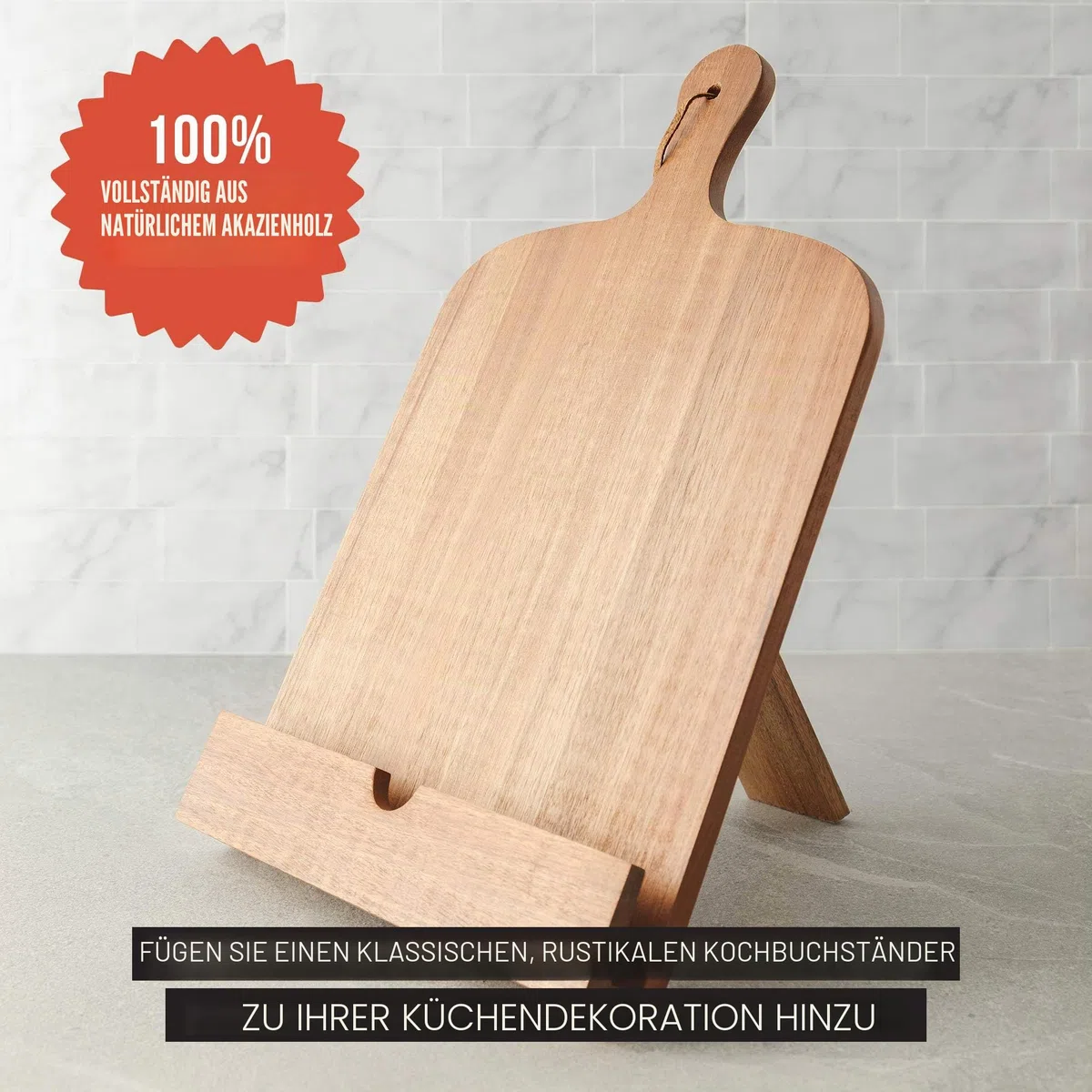 Chef Pomodoro Kochbuchhalter – Leseständer aus Akazienholz - Buchständer Holz - Dekorativer Bücherständer 23,8 x 36,8 cm (B x L) – Buchhalter Holz – Buch Ständer – Auch geeignet für Tablets