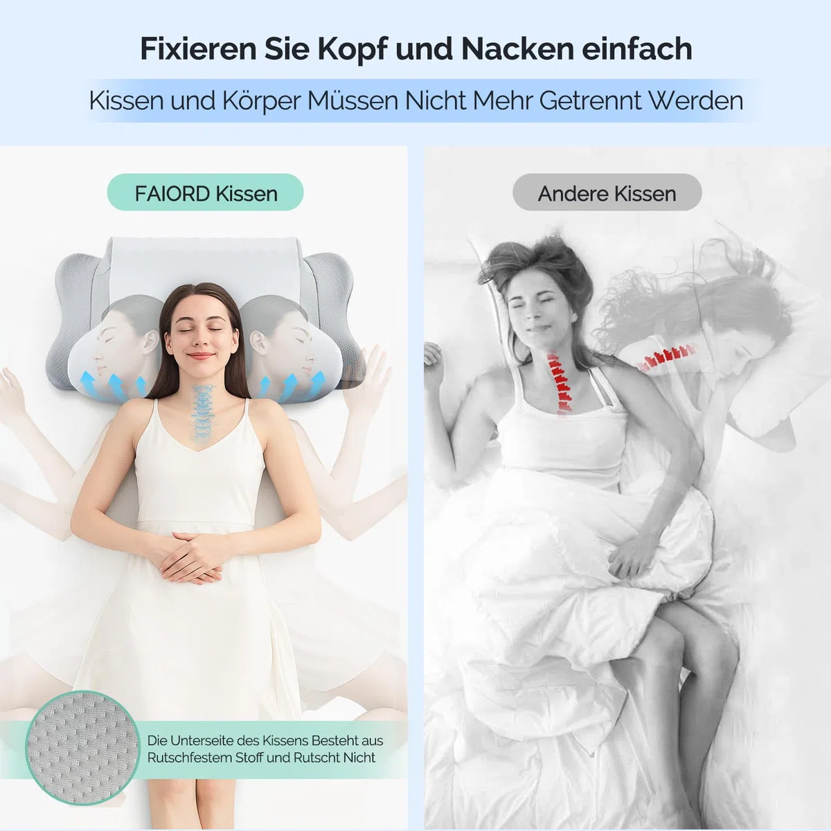 Nackenkissen Kopfkissen, Memory Foam Kissen Ergonomisches Kopfkissen, Nackenstützkissen für Seitenschläfer, Rücken und Bauchschläfer