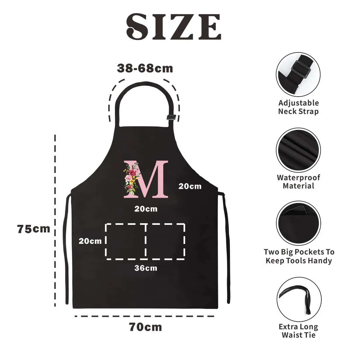 Personalisierte Initialen Schürzen Damen, Kochschürze Baumwolle Verstellbare Küchenschürze mit Taschen zum Kochen, Backen, Geschenk für Frauen Mama Oma Freundin zum Geburtstag Muttertag Weihnachten B