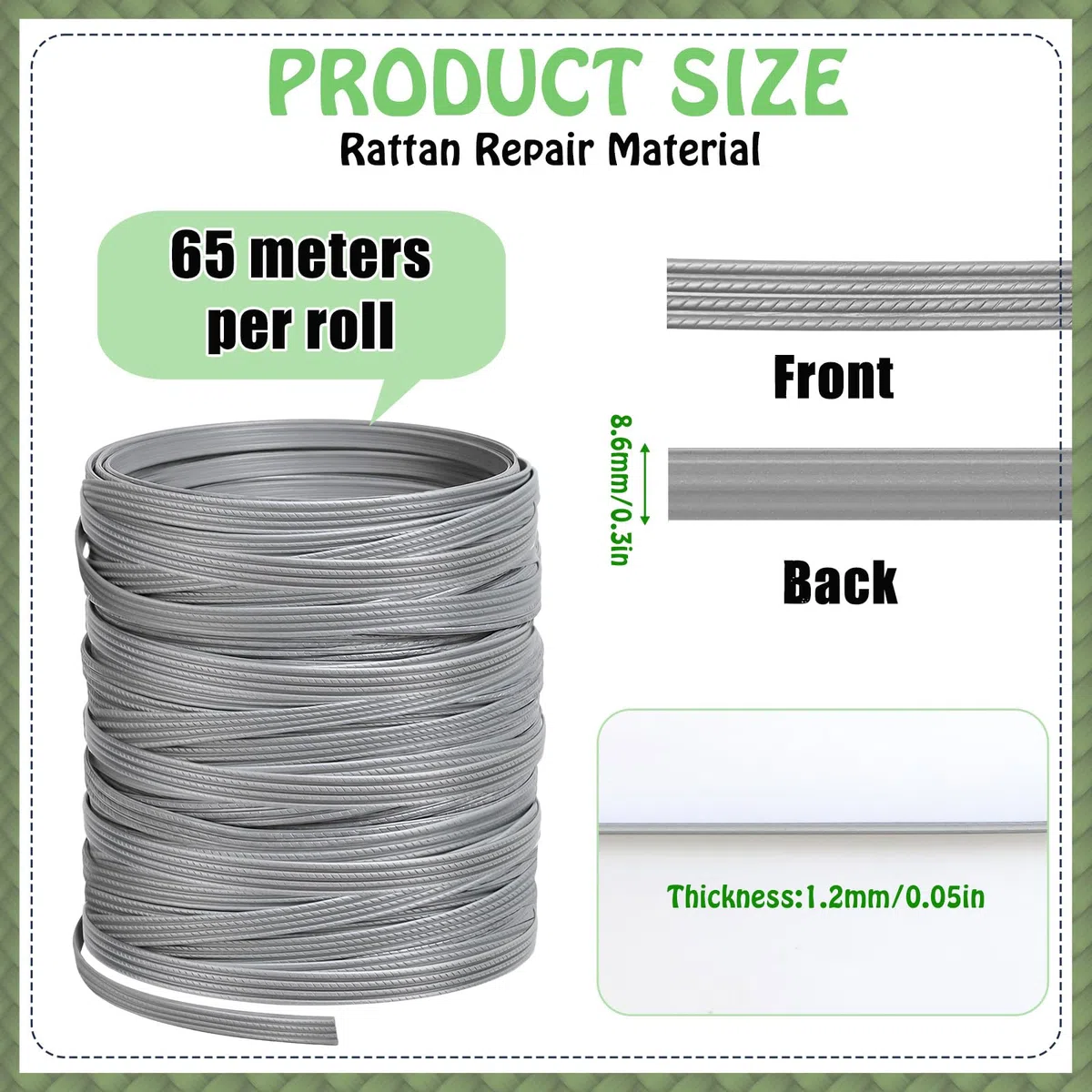 65m Kunststoff Gewebtes Rattan Reparaturmaterial Flach Gewebtes PE-Rattan von Rattanmöbeln Rattanweben für Outdoor Rattan Möbel Reparatur,Rattan-Stuhl, Tischkorb