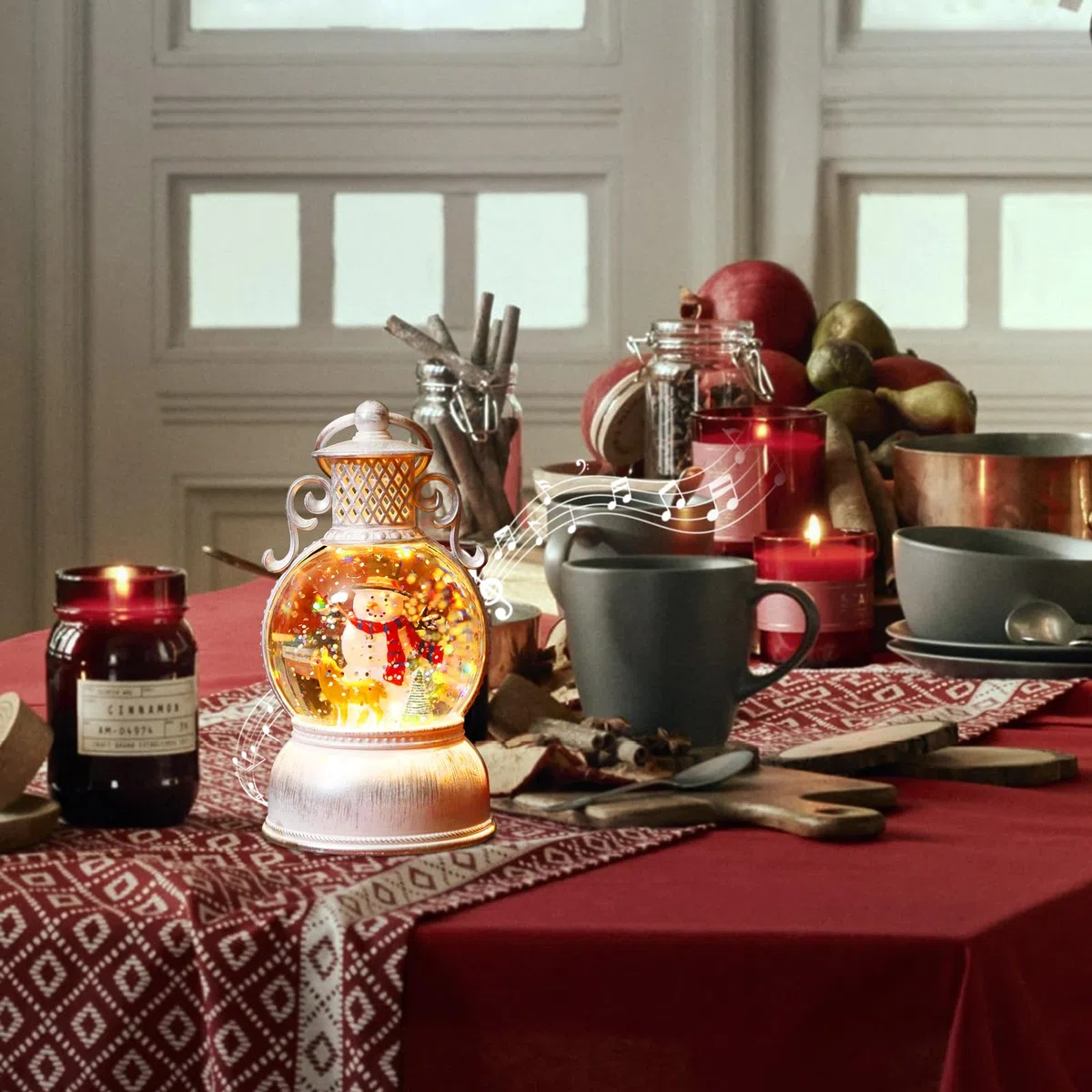 Giugio Weihnachten Deko, LED Schneekugel mit Musik und Licht, Kugellaterne aus Glas mit Schneegestöber, Warmweißes LED-Licht, Geschenk für Weihnachtsfeier, Heimdekoration (A)
