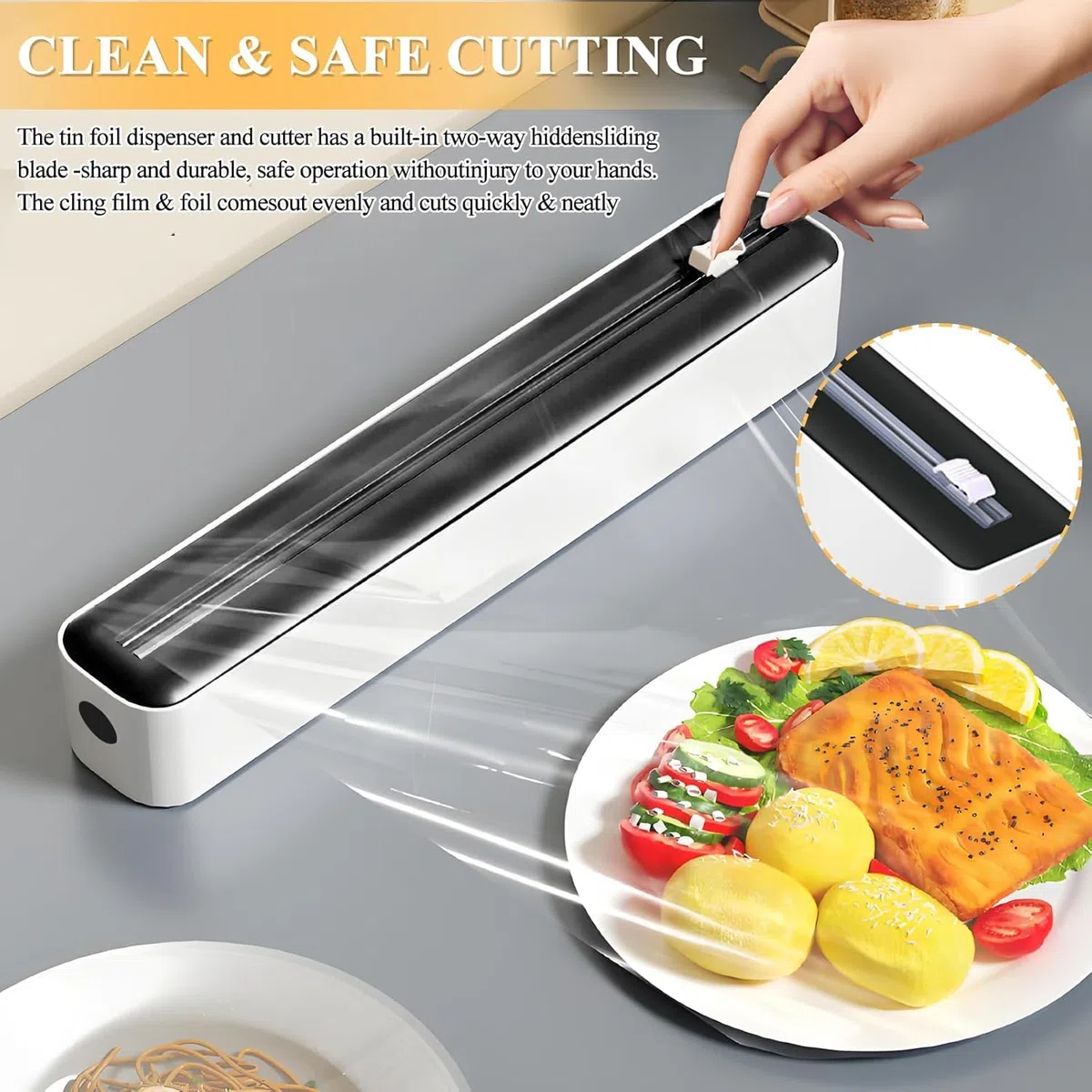 Frischhaltefolienspender mit Cutter - Magnetisch & Klebe, ohne Bohren, Folienschneider für Frischhaltefolie & Alufolie, Alufolienspender Schublade Für Küche (2 Stück)
