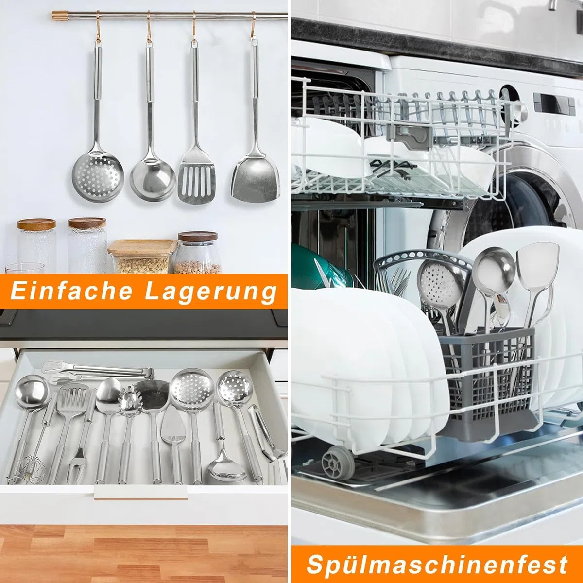 Kottwca Edelstahl Küchenutensilien Set 13 Stück, Wärmebeständig, Kunststoff - frei, Antihaft Hitzebeständiger Küchenhelfer Set, Geschirrspülergeeignet - Ideal für alle Küchenbedürfnisse