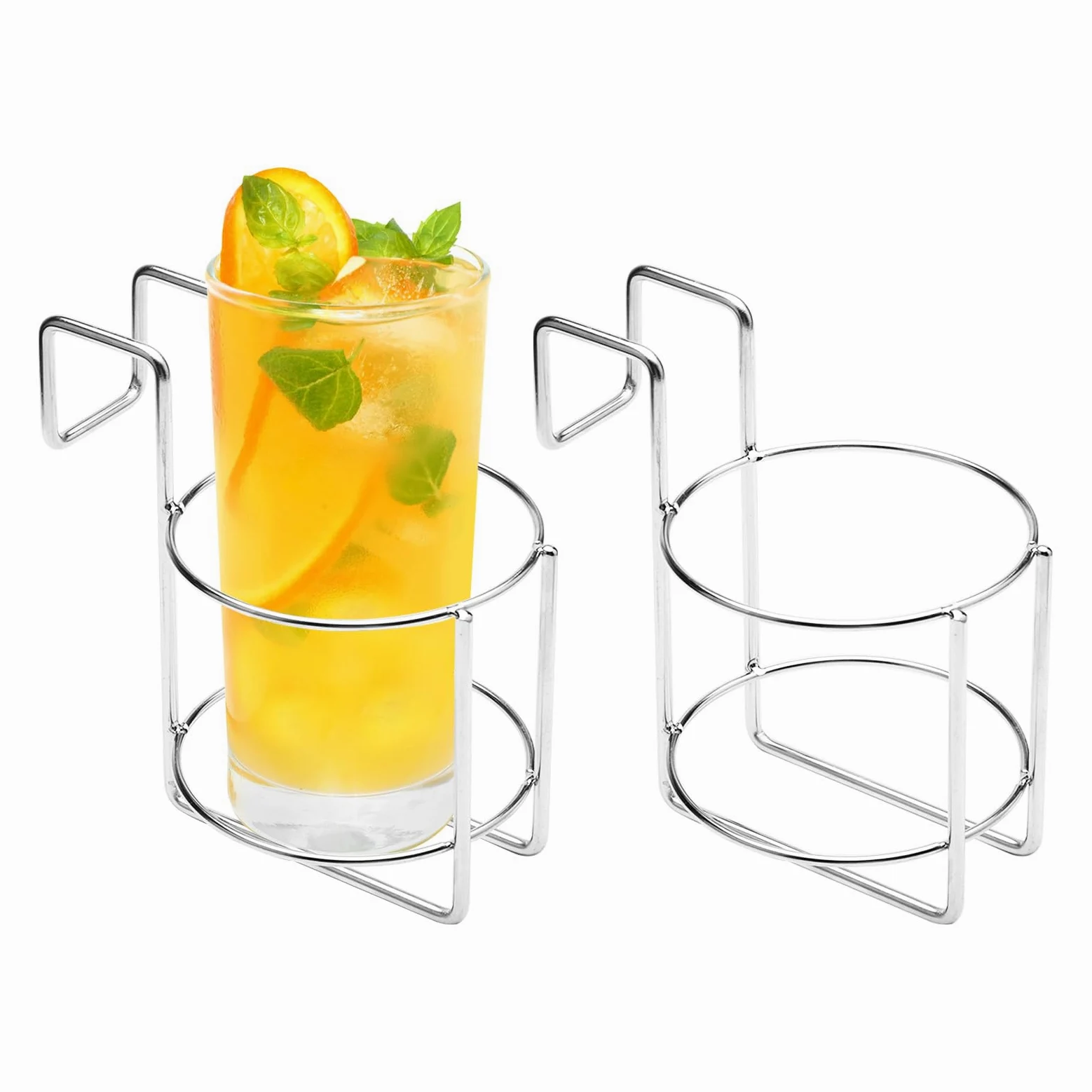 2 Stück Getränkehalter Strandkorb, Becherhalter Edelstahl Ø9,5cm mit Haken, Flaschenhalter für Bier, Wein & Gläser, Strandkorb Zubehör ohne Bohren, Silber