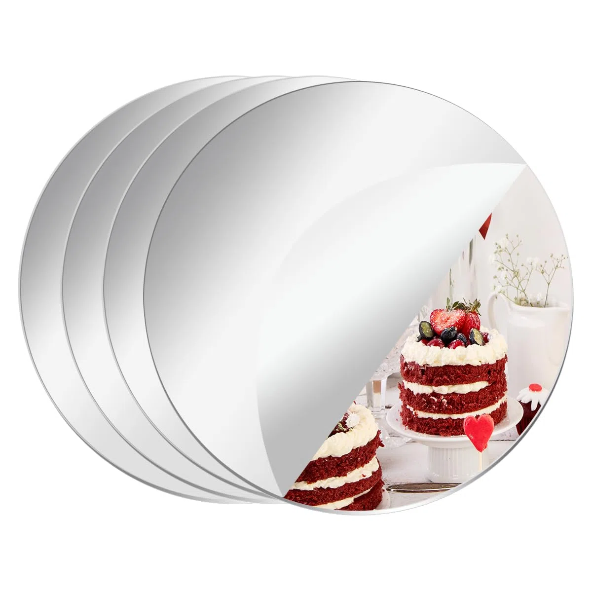 4 runde Spiegelplatten für Tischdekorationen, Spiegeltabletts, Flache runde Spiegel für Tische, runde Spiegel-Kerzenteller für Tischdekorationen bei Hochzeiten und Partys (25cm)