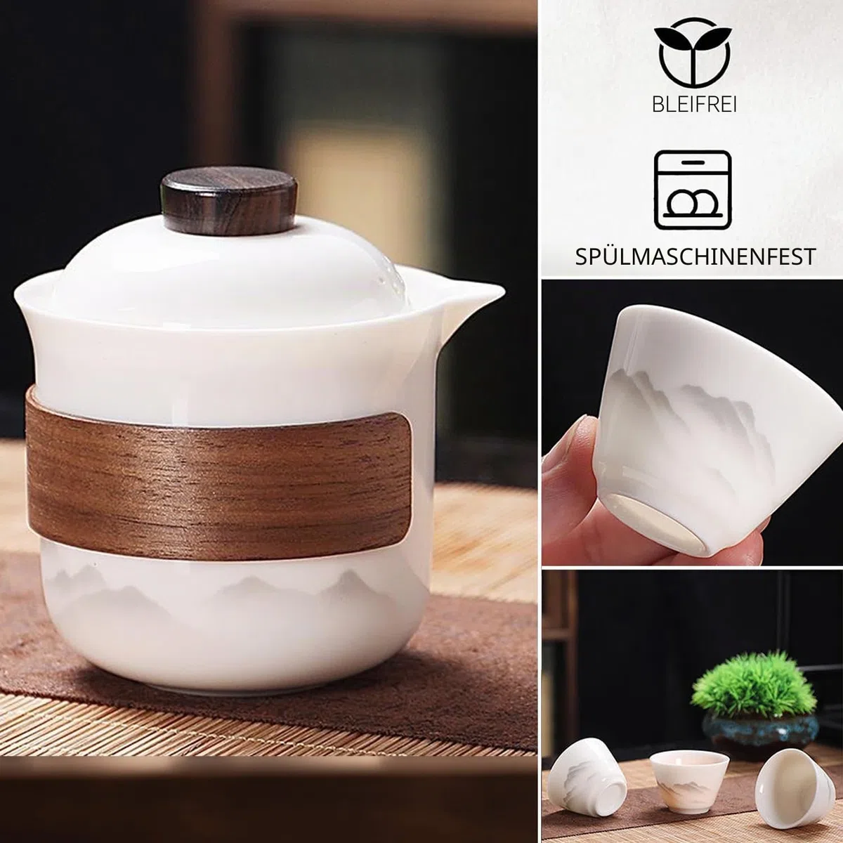 Chinesisches Gongfu-Tee-Set aus Porzellan, tragbares Keramik-Teekannen-Set, tragbare All-in-One-Mini-Reisetasche für Reisen, Zuhause, Geschenk, Outdoor-Camping, Picknick und Büro, Geschäft, Hotel