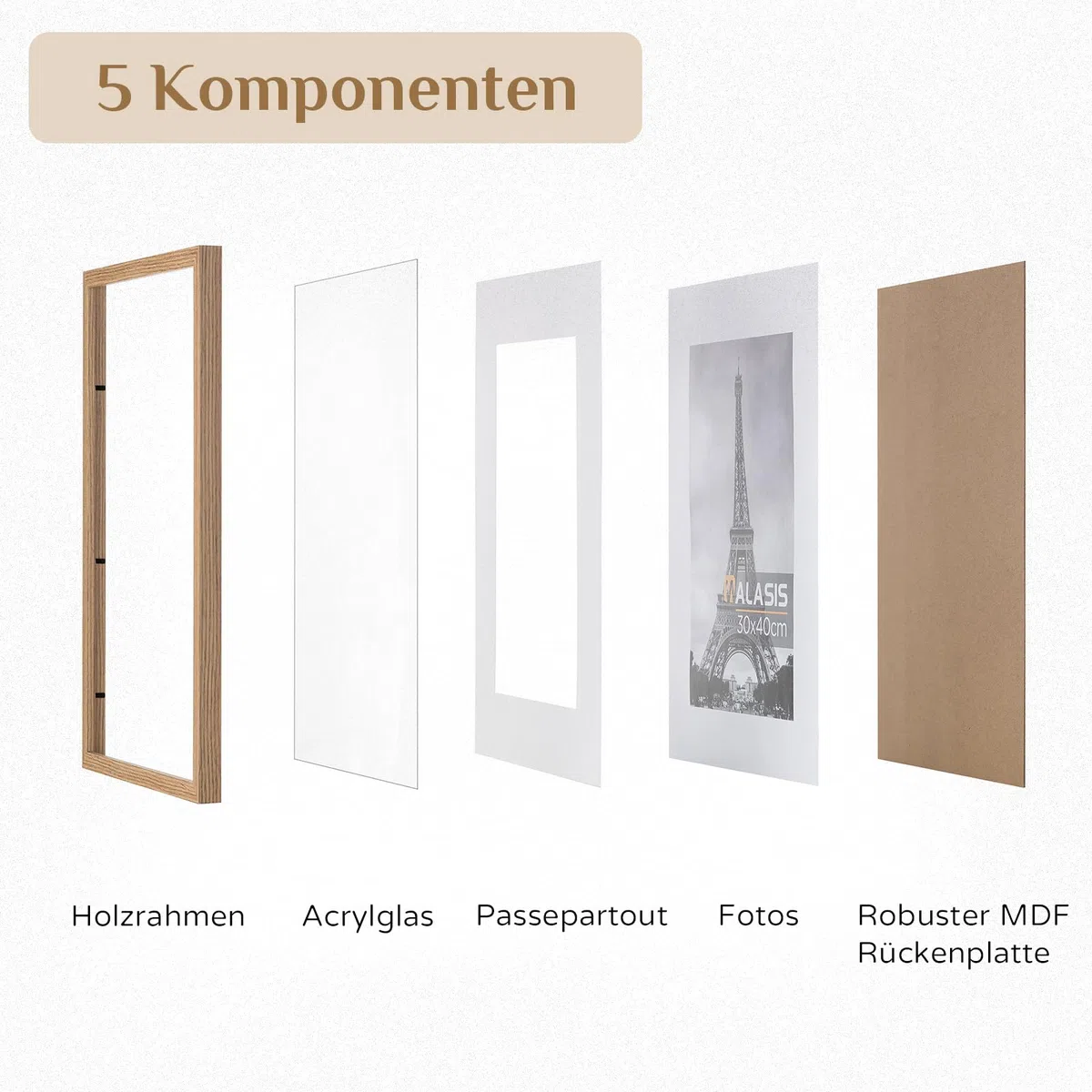 Bilderrahmen 30x40 Holz: 3er Set 40x30 Rahmen mit Passepartout für Foto Poster - Holzrahmen mit Acrylglas