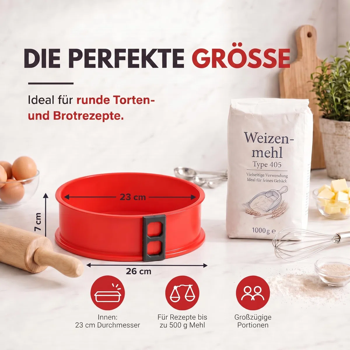 GOODS+GADGETS Silikon Springform Antihaftbeschichtete Kuchen Backform (Silikonform mit Glasboden)