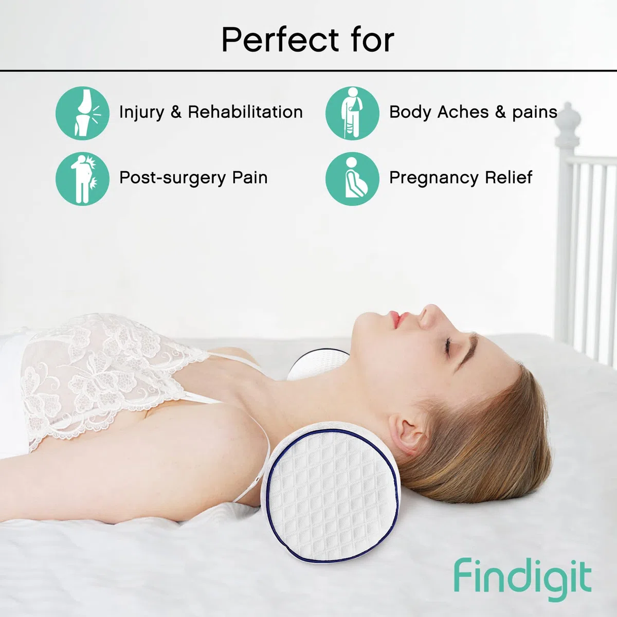 Findigit Nackenrolle, Memory Foam Kissen Rund, Mittelhart, Nackenkissen mit Bezug, Knierolle, Rückenkissen Sofa, Reisekissen, Navy
