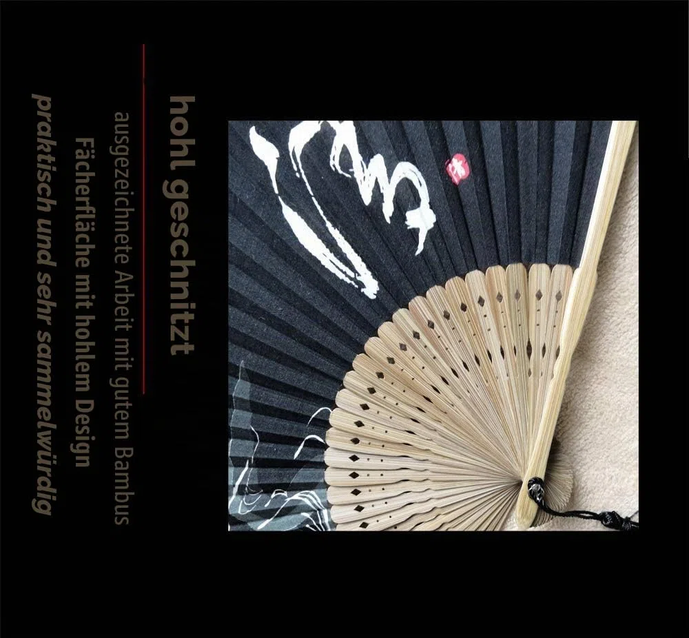 Chinesisches Schriftzeichen Handfächer aus schwarzer mit Geschenktüte ，Bambus-Fächer, Hochzeitsgeschenk 22 * 40cm
