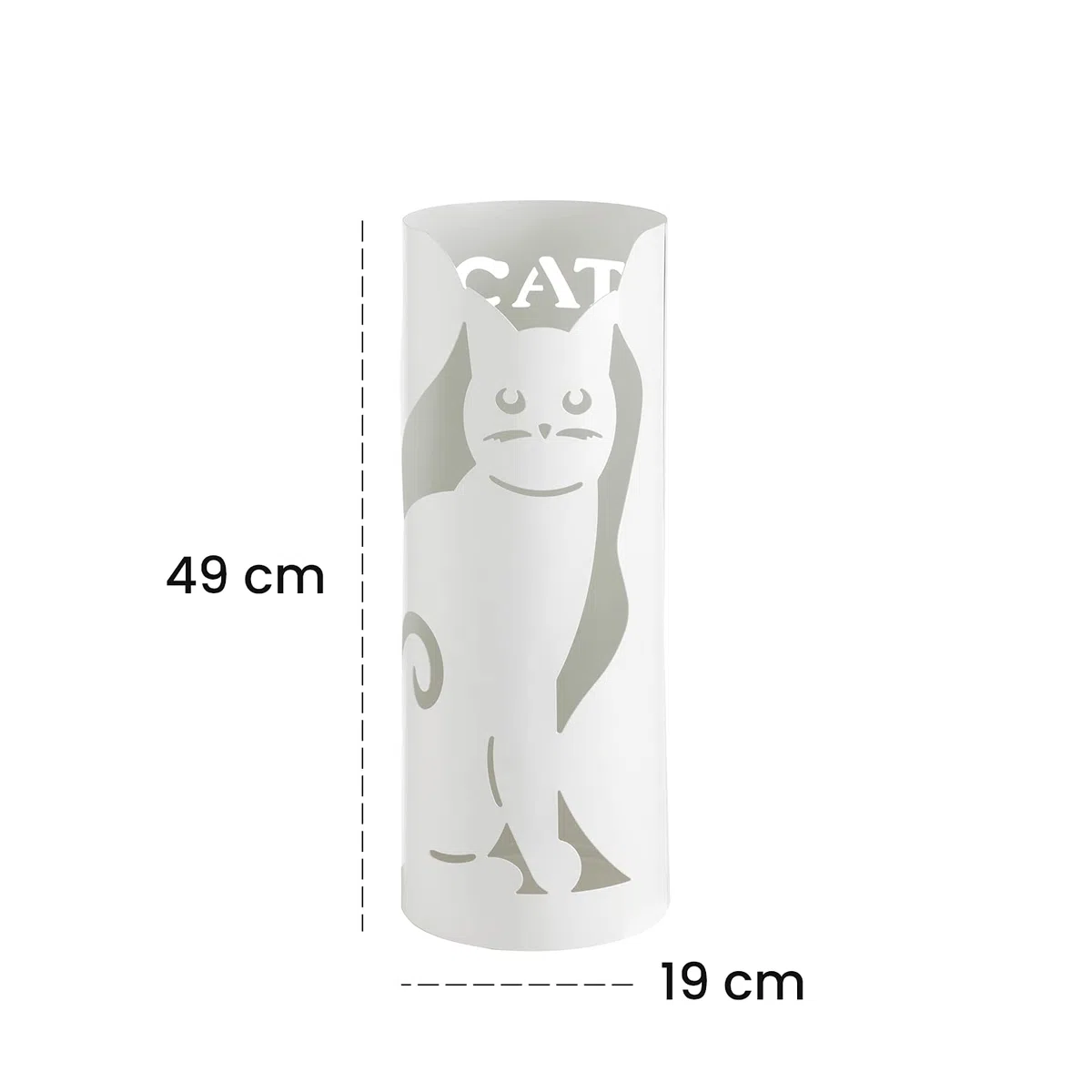Baroni Home Schirmständer Modernes Design Regenschirmhalter aus Metall mit weißer Katze mit 2 Haken und Abnehmbarer Regenschutz, Ø 18 x 49 cm (Weiß)